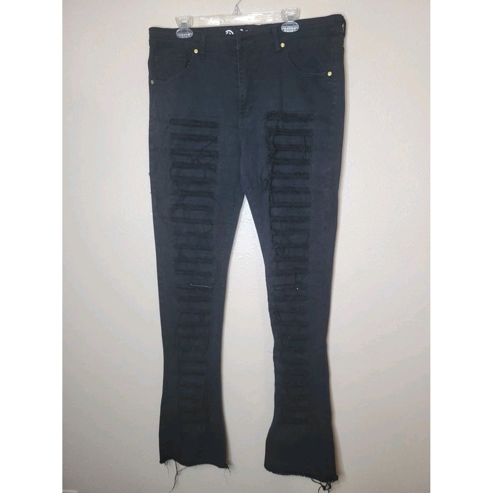 Argonaut Nation Mens Ultra Slim Denim Flare Bottom Ripped Skinny Grunge‎ Jeans
